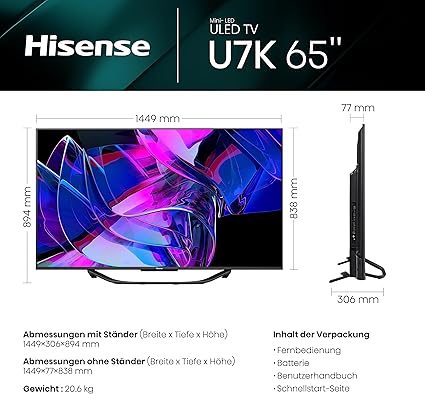 Hisense 65U7KQ 164 cm (65 Inch) TV 4K Mini LED ULED HDR Smart TV Hisense 65U7KQ 164 cm (65 Inch) TV 4K Mini LED ULED HDR Smart TV